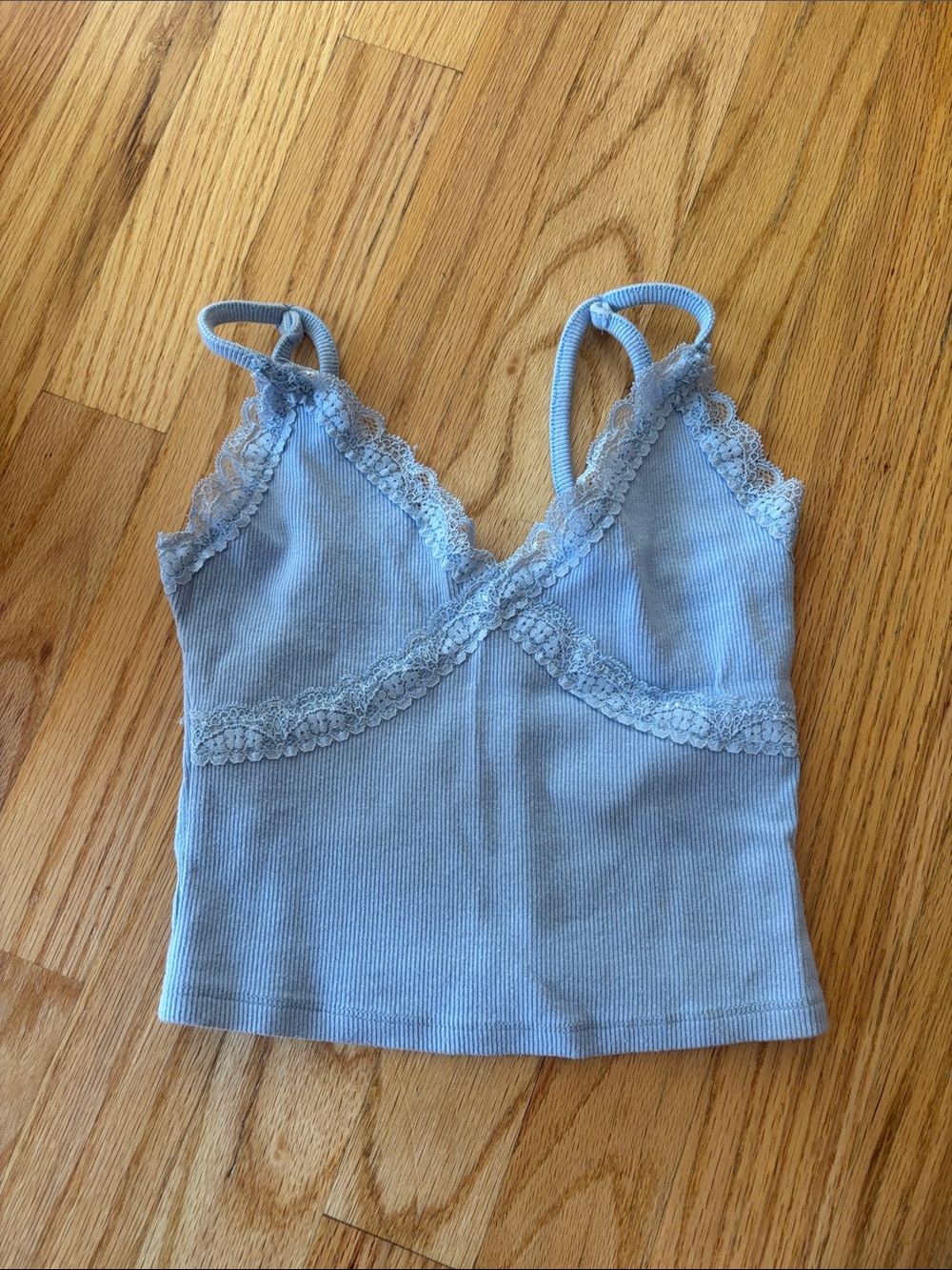 Garage Light Blue Lace Trim Ribbed Tank Top
